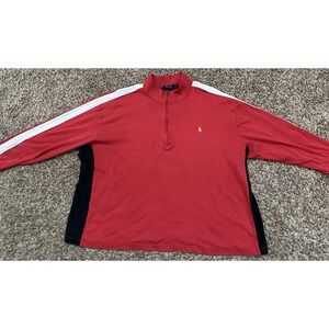 Polo by Ralph Lauren Red Half-Zip Sweater with White & Navy Panels